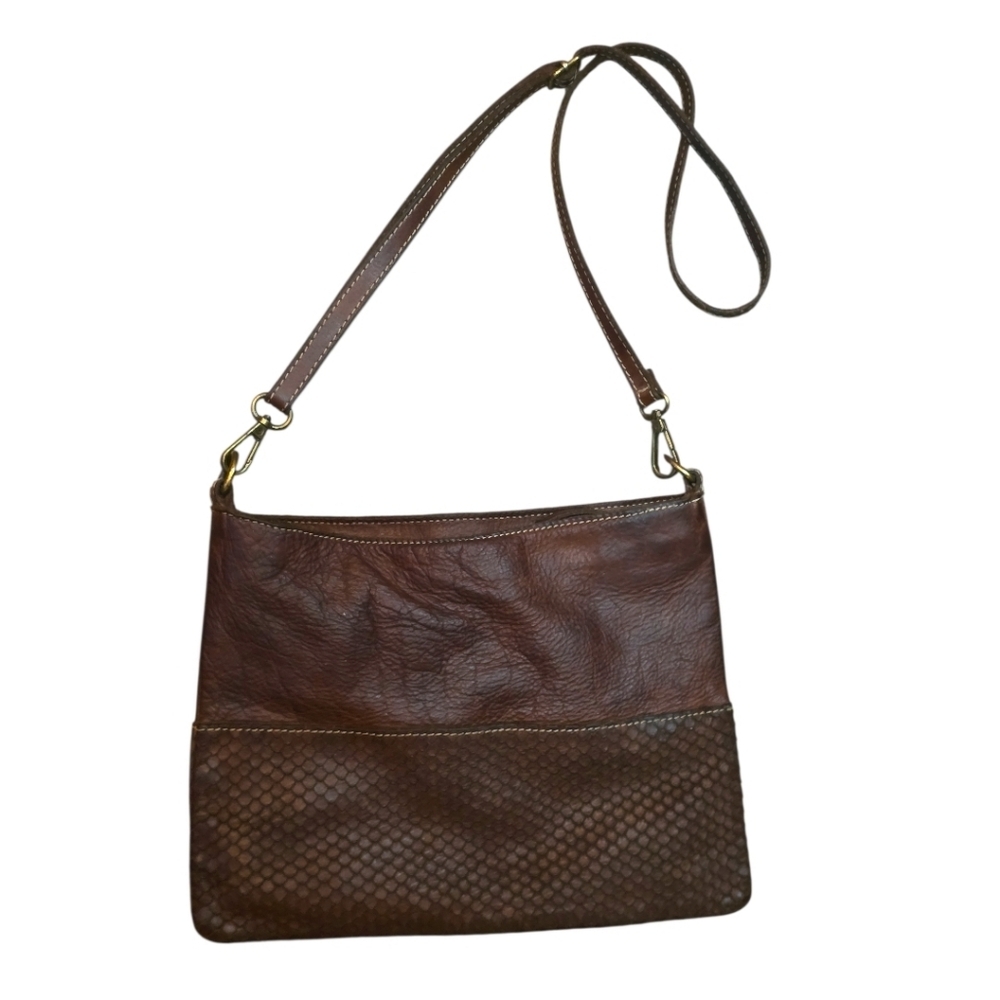 Caterina Ratti Rare Italian Tooled Leather Crossbody Bag Studded Python Panel Ma - Picture 6 of 6
